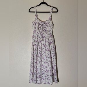 Scarlett Darkness White & Purple Floral Sleeveless Lined Midi Dress WM Size S